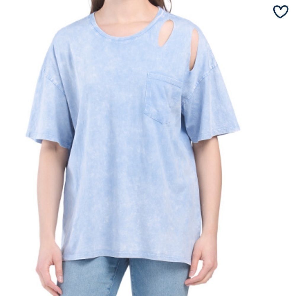 7 FOR ALL MANKIND Blue Distressed Short Sleeves Cotton Top.Size S